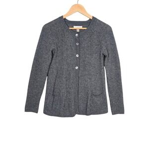 Kenar Women's 100% 2-Ply Cashmere Button Front Cardigan Sweater Grey Medium
